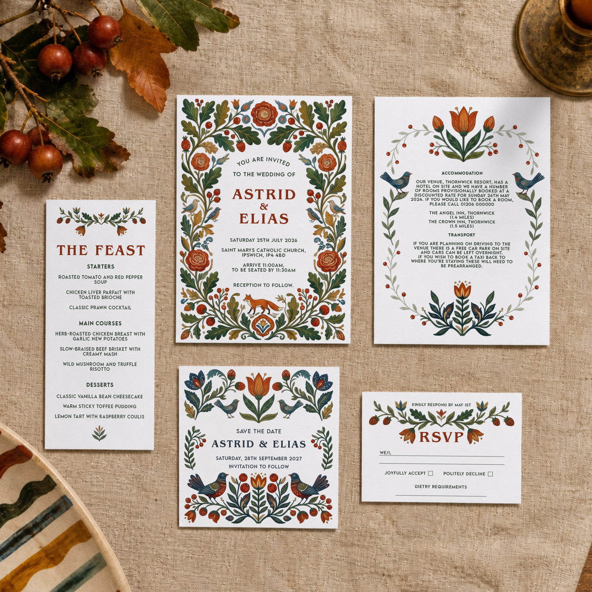 Botanical Folk wedding stationery suite