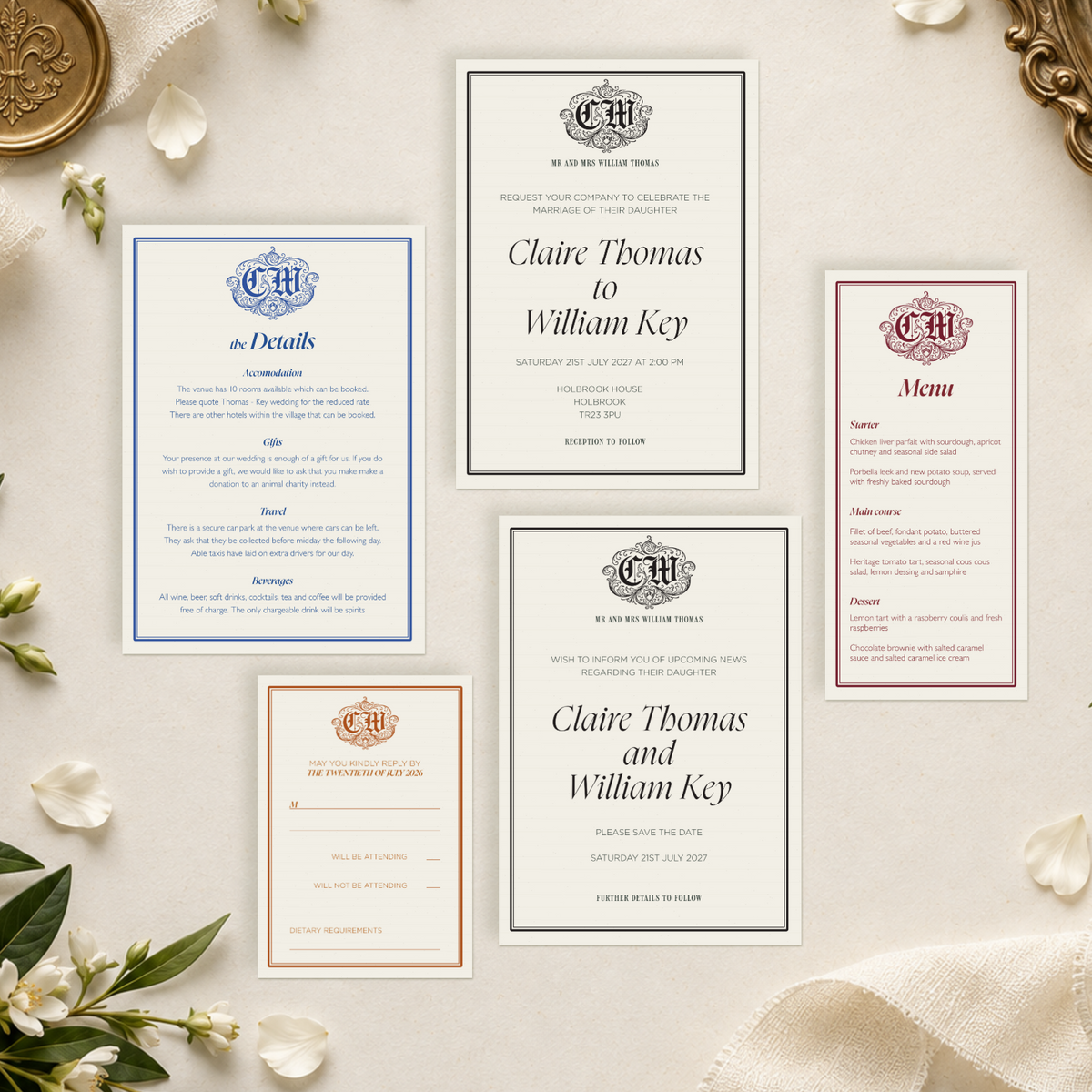 Regency wedding stationery suite