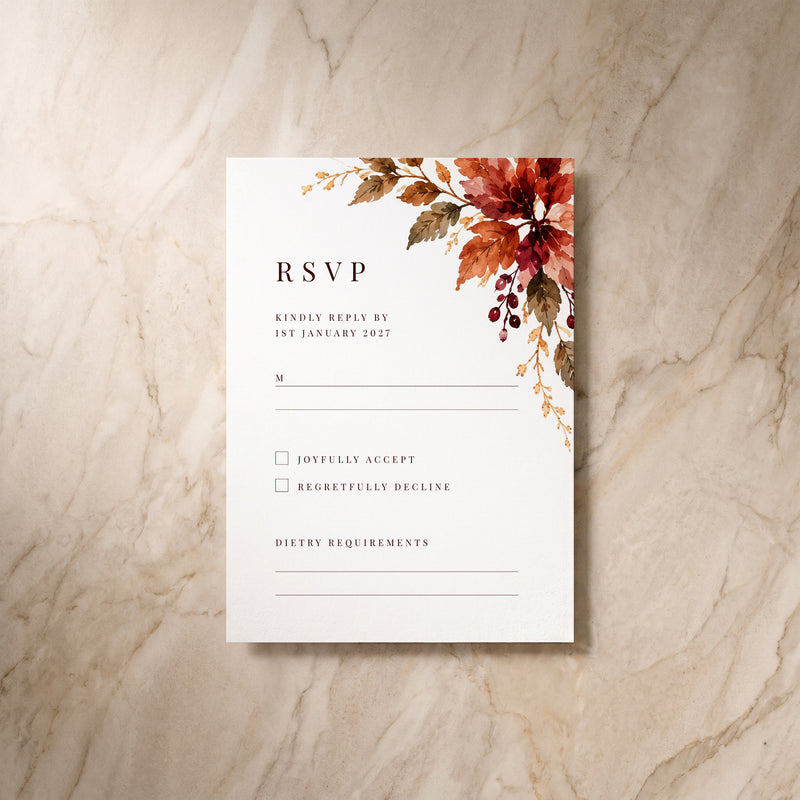 Autumn Fall rsvp card, single front view