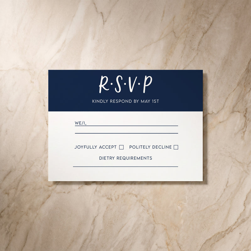 Colour Blocking wedding RSVP card, front view