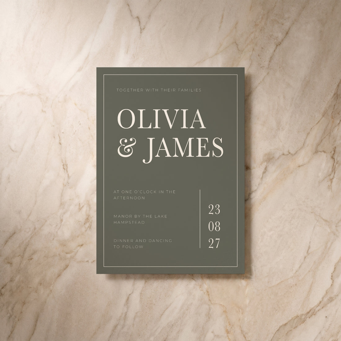 Heritage wedding invitation, front view
