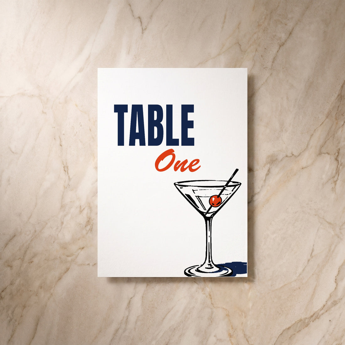 Illustrative wedding table number, front design, designed and printed in Suffolk
