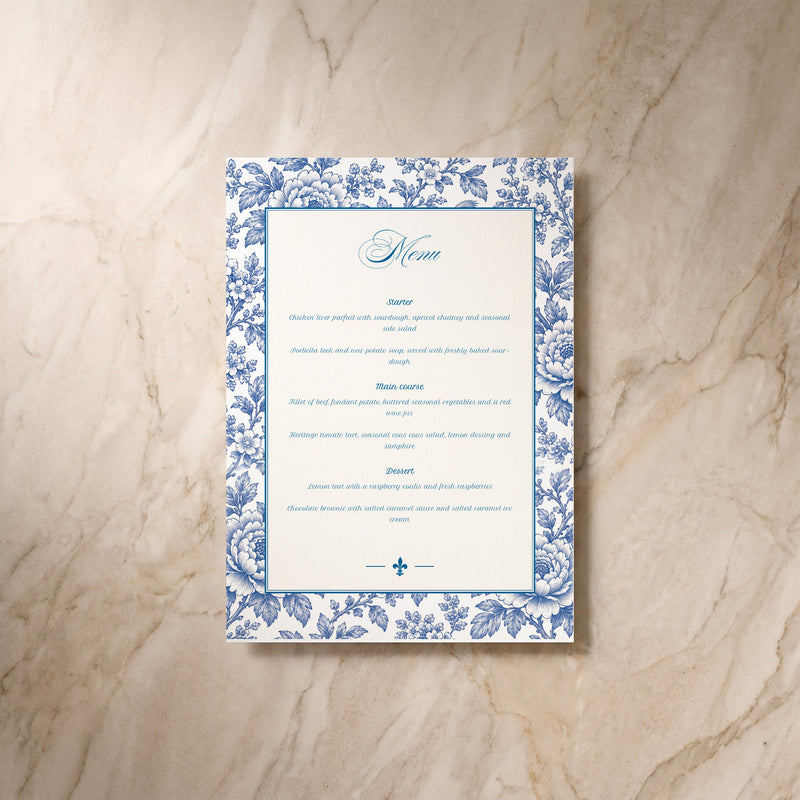 Porcelain wedding menu, front view