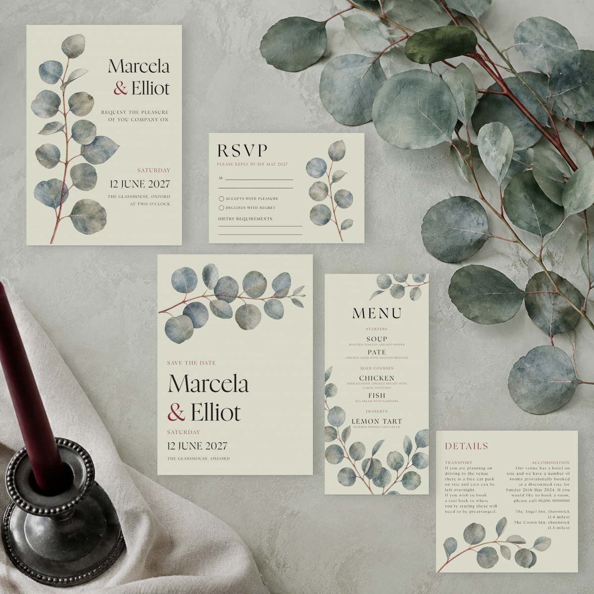 Eucalyptus wedding stationery suite