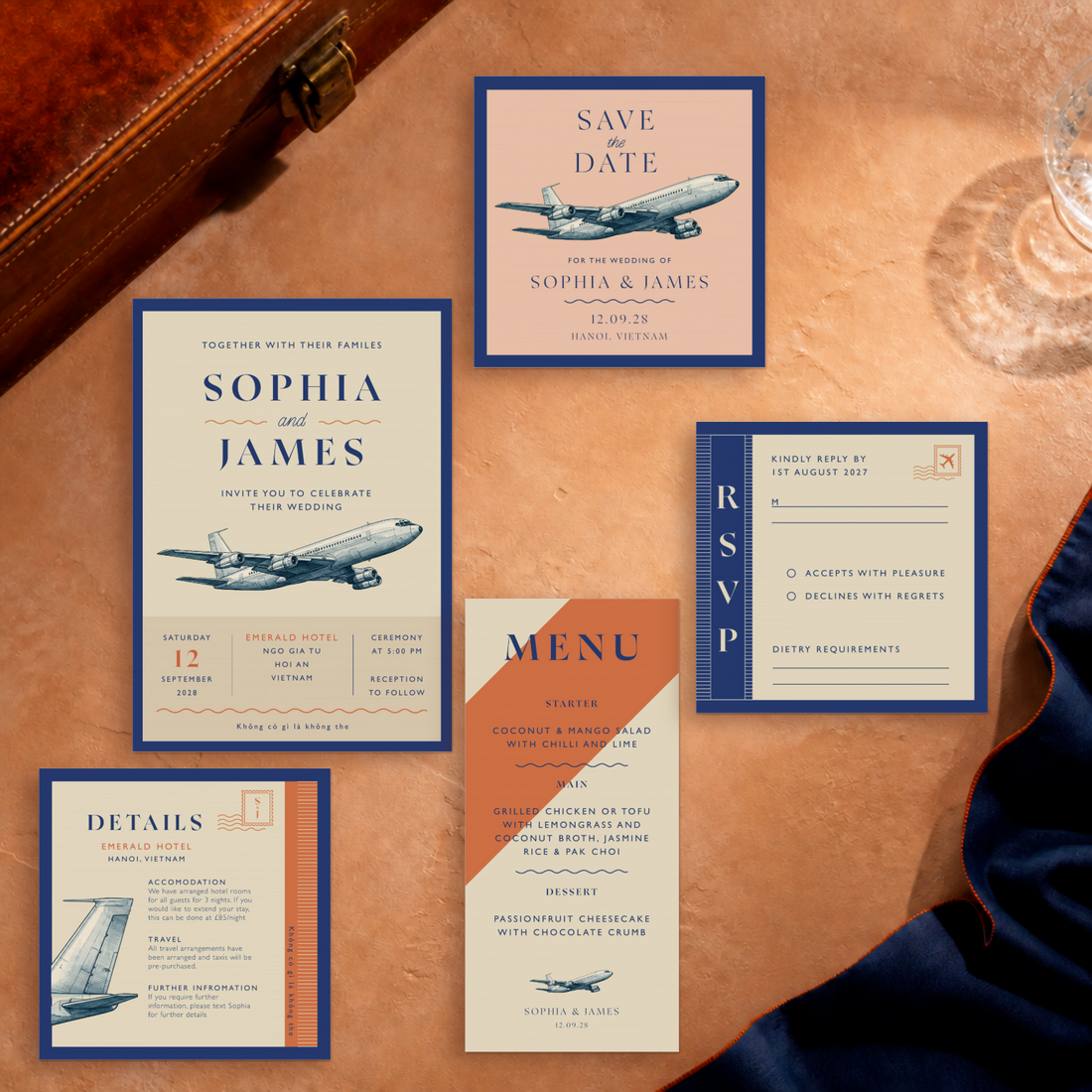 Travel wedding stationery range, designed and printed in Suffolk