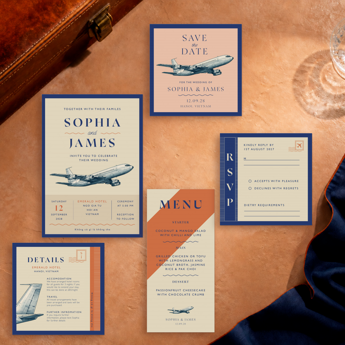Travel wedding stationery suite