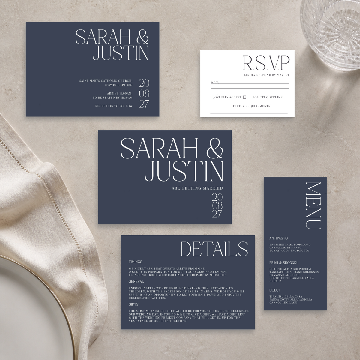 Typeface – Navy wedding stationery suite