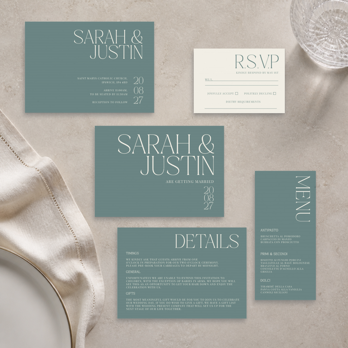 Typeface – Powder Blue wedding stationery suite