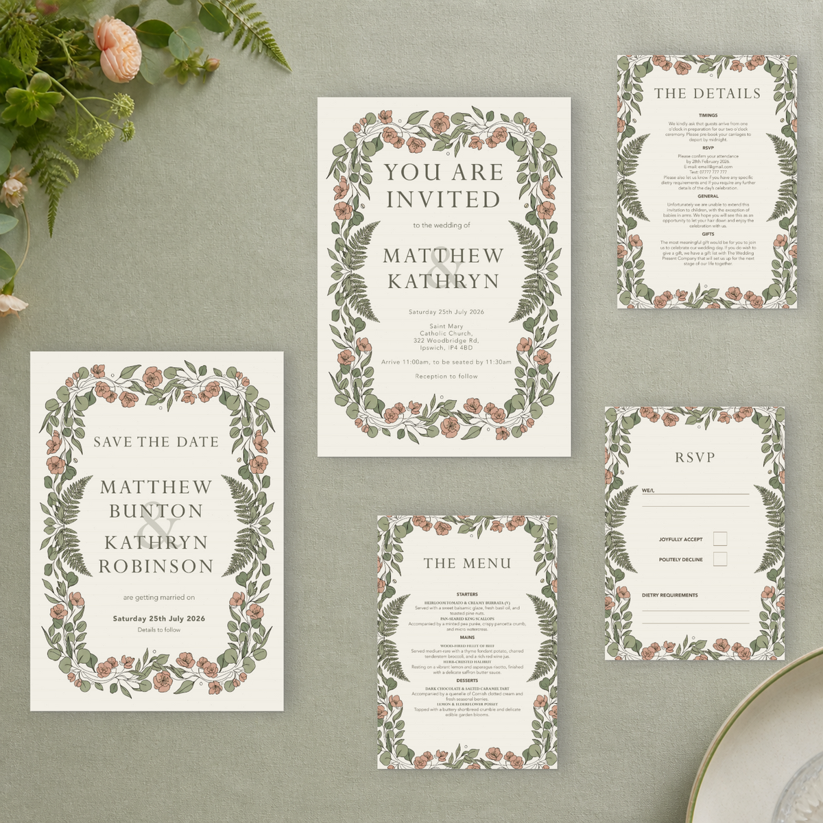 Country Garden wedding stationery suite