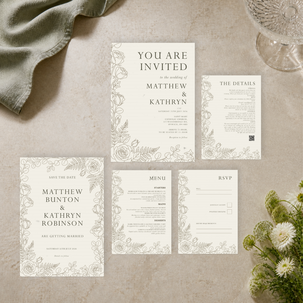 Line Garden wedding stationery suite