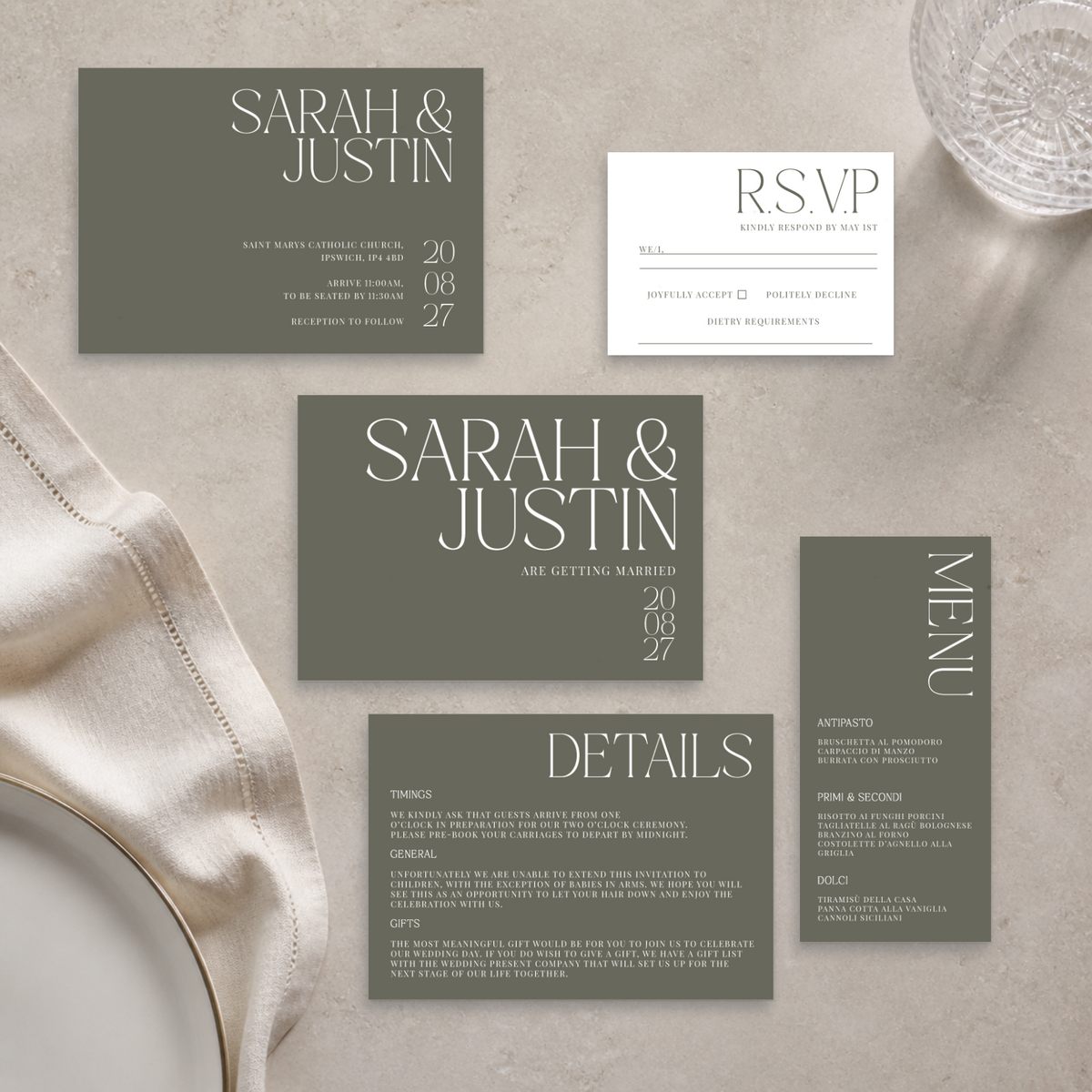 Typeface – Forest Green wedding stationery suite