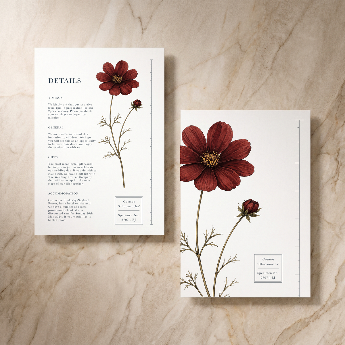 Botanist wedding details cards pair