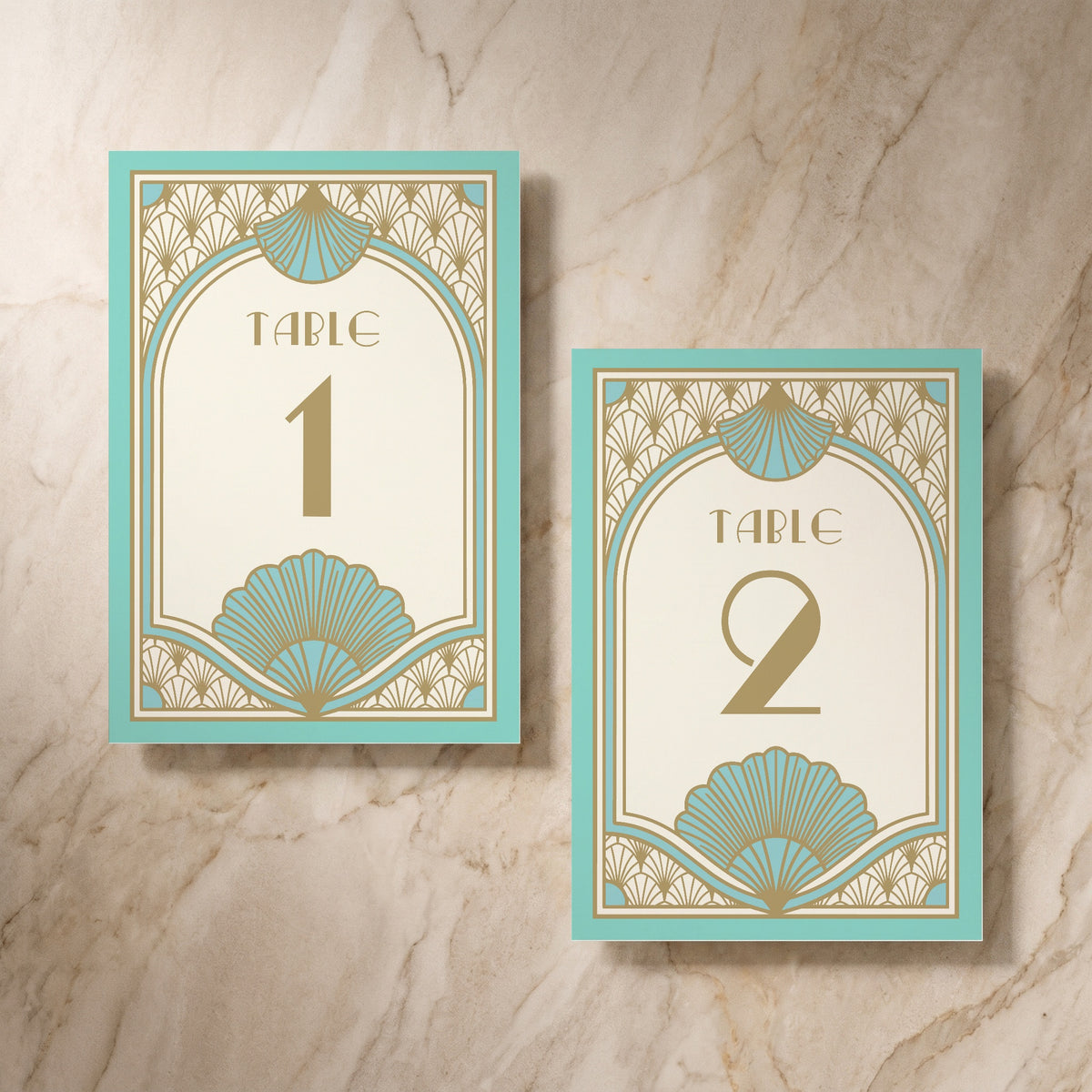 Art Deco wedding table number, front and reverse, designed and printed in Suffolk