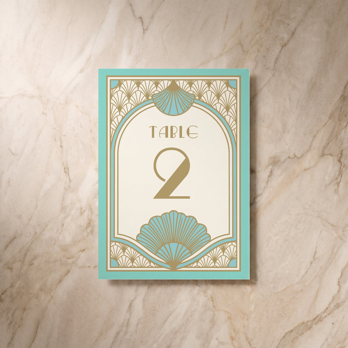 Art Deco wedding table number, reverse design, designed and printed in Suffolk
