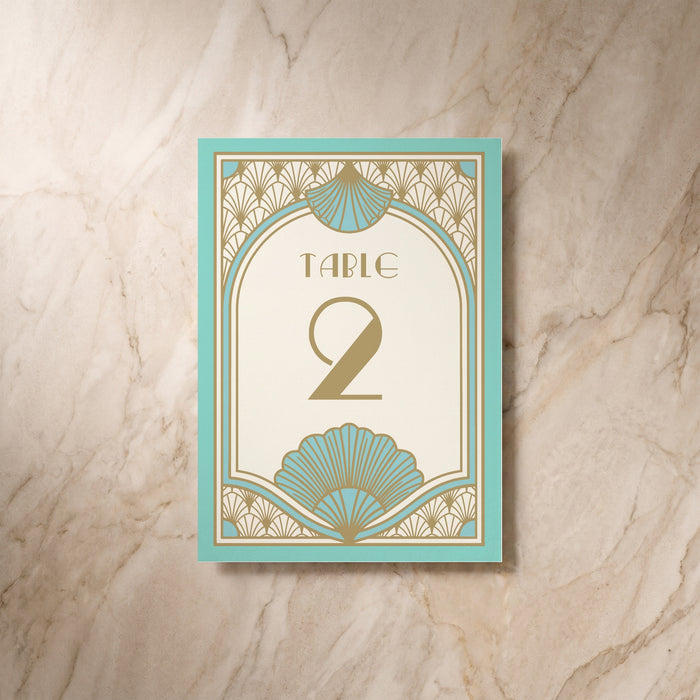 Art Deco wedding table number, reverse design, designed and printed in Suffolk