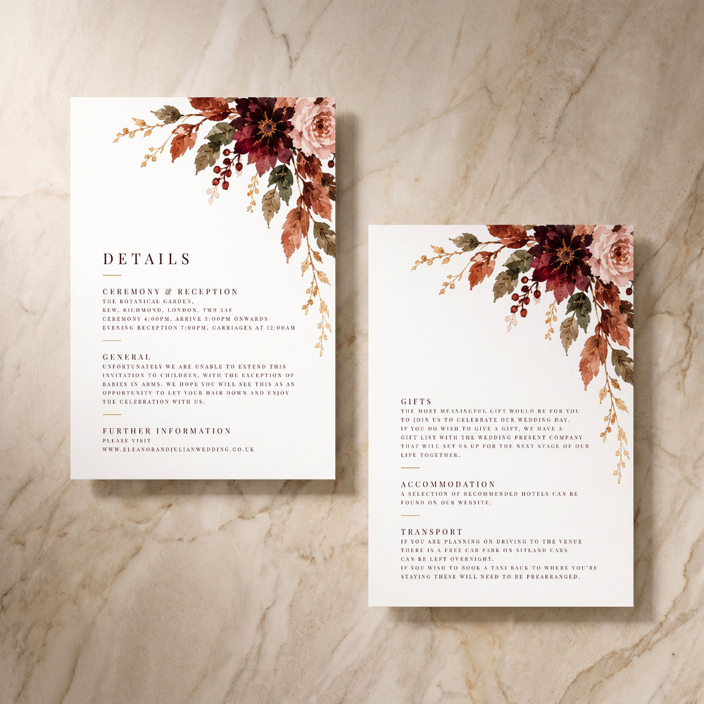 Autumn Fall details card, front and back pair