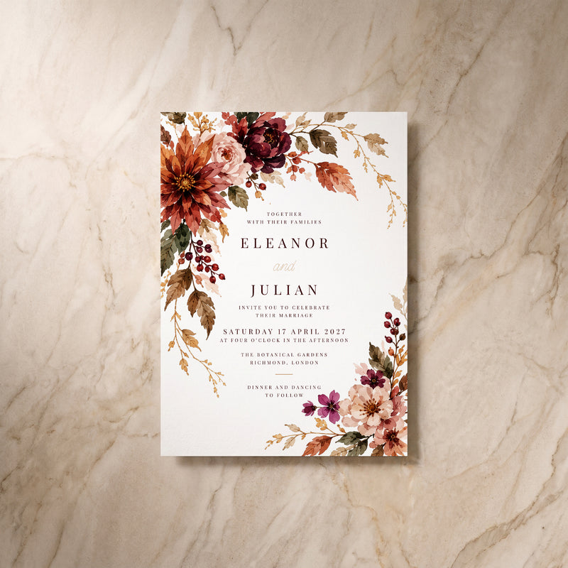 Autumn Fall invitation, single front view