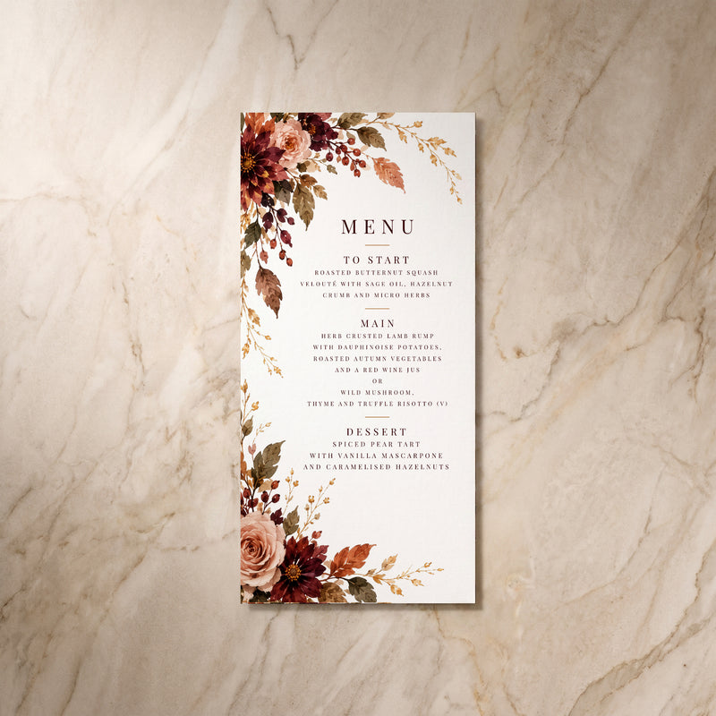 Autumn Fall menu, single front view