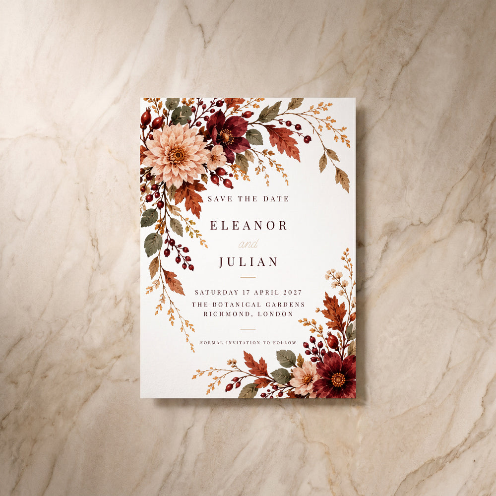 Autumn Fall save the date, single front view
