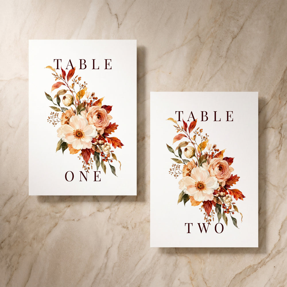 Autumn Fall table number, front and back pair