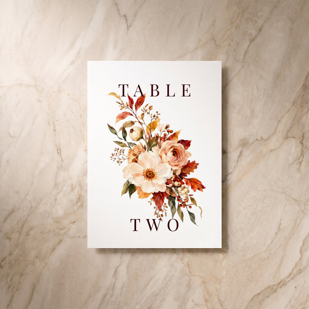 Autumn Fall table number, single back view