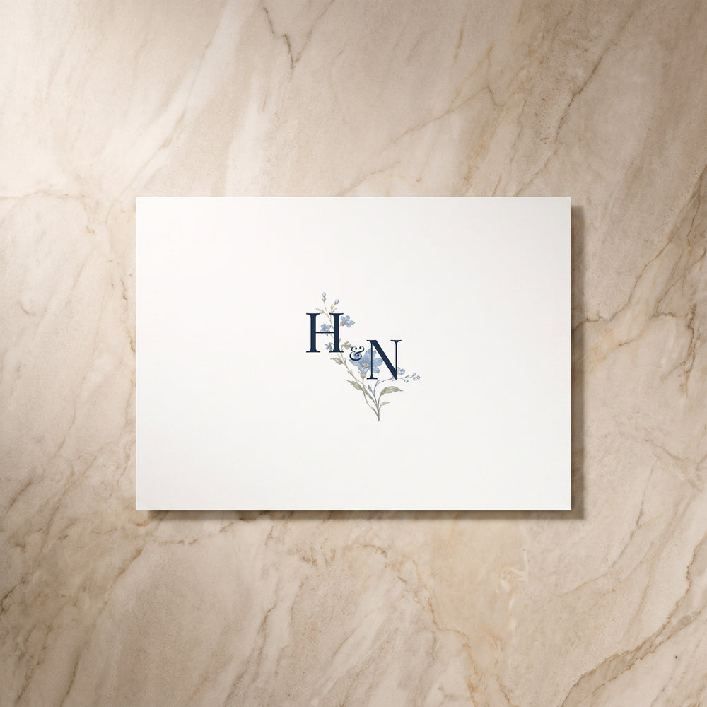 Blue Floral RSVP card, single back view