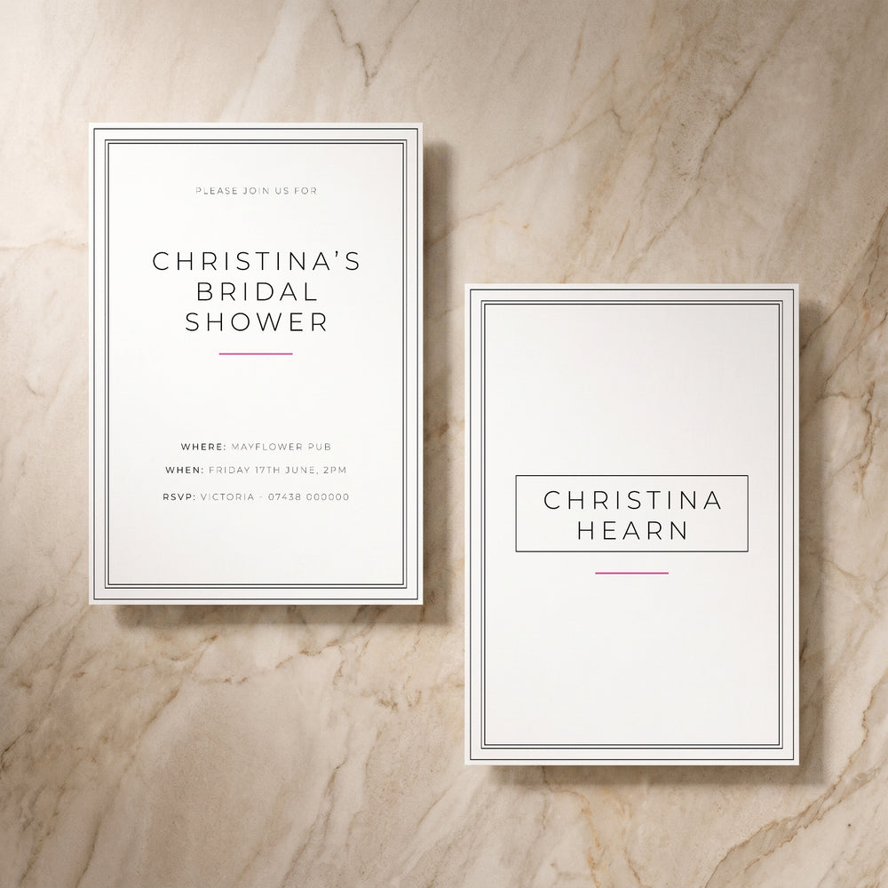 Simplicity bridal shower card, front and back pair