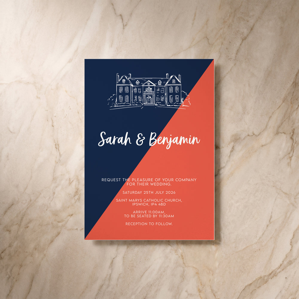 Colour Blocking wedding invitation, front view