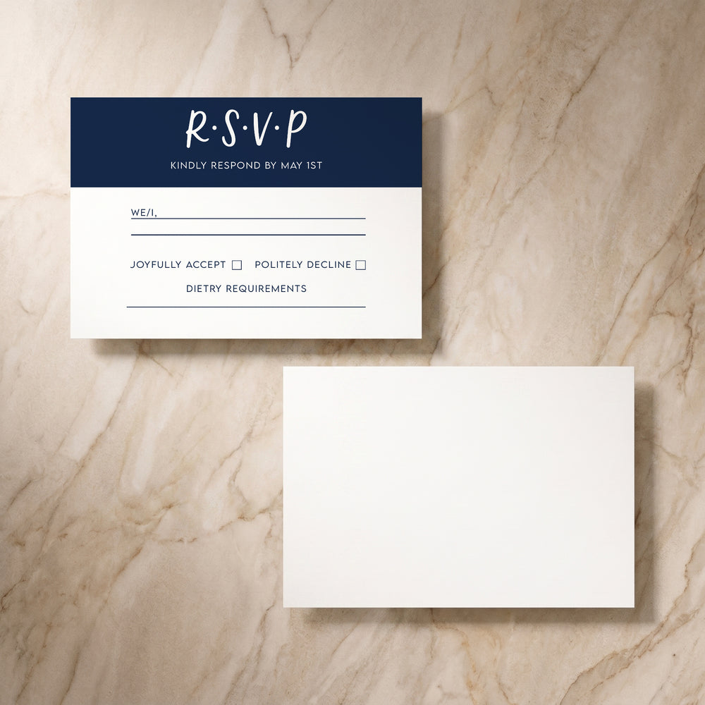 Colour Blocking wedding RSVP card, front and back pair