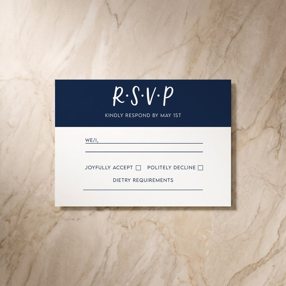 Colour Blocking wedding RSVP card, front view
