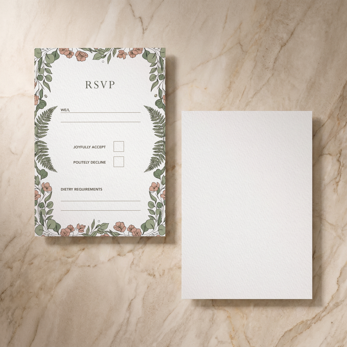 Country Garden RSVP card, front and reverse, designed and printed in Suffolk
