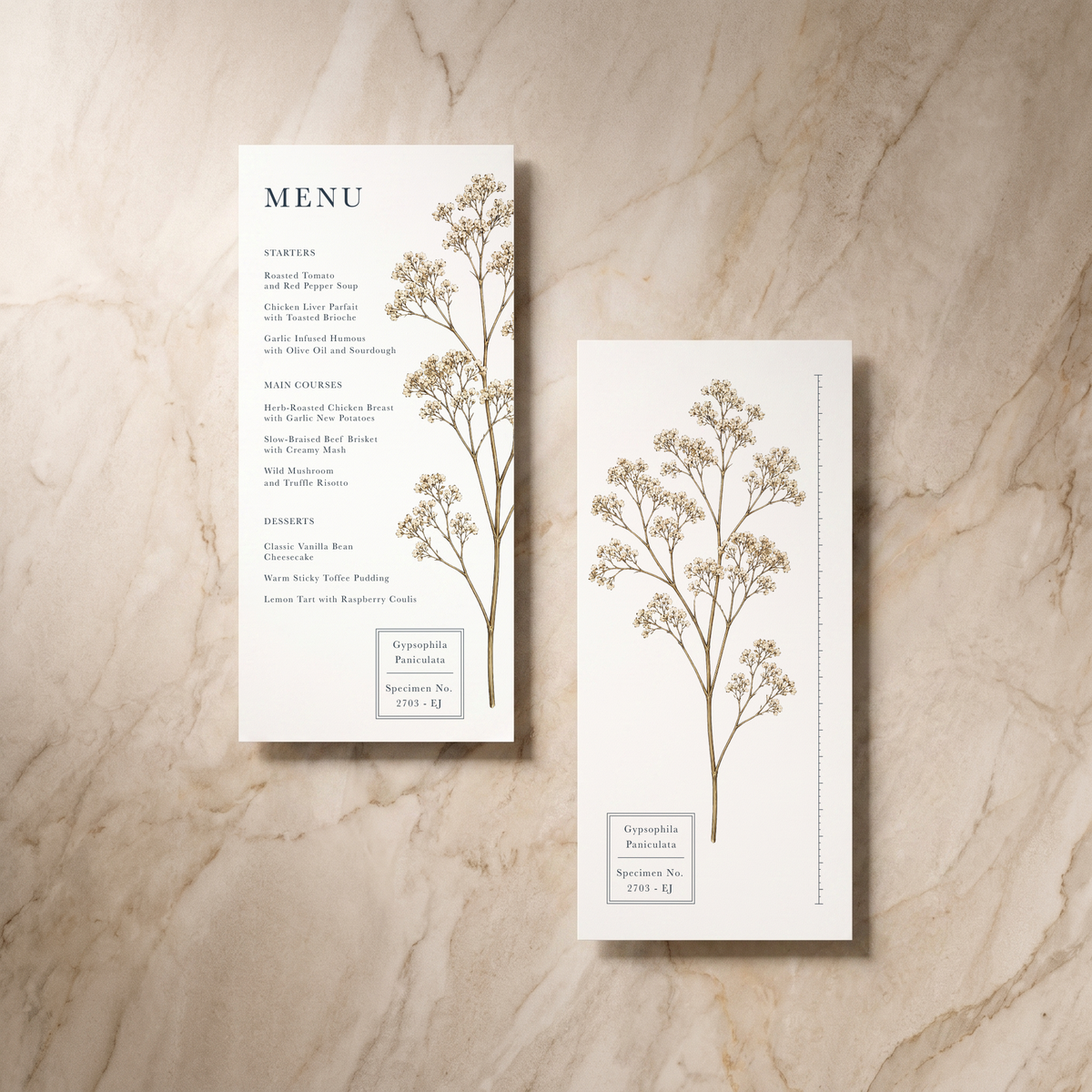 Botanist wedding menu pair