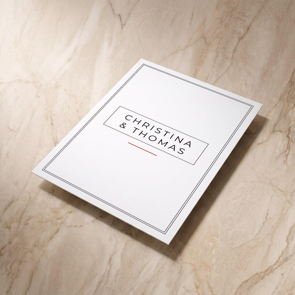 Simplicity wedding details card, reverse shown at an angle, designed and printed in Suffolk