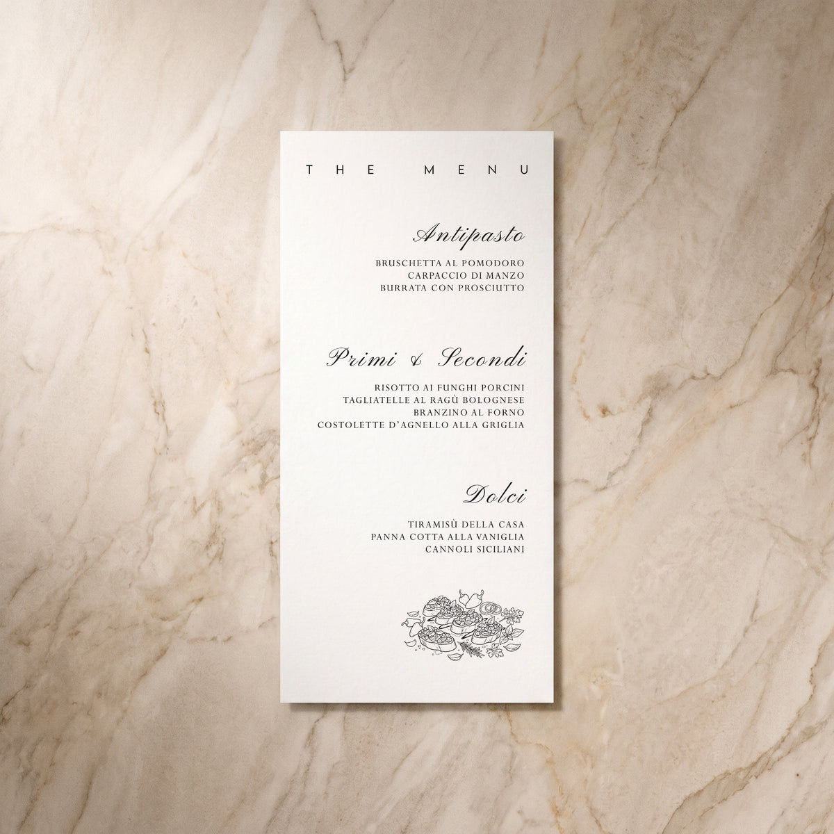Essential wedding menu, front design, designed and printed in Suffolk