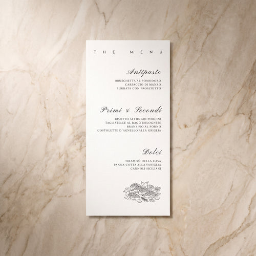 Essential wedding menu, front design, designed and printed in Suffolk