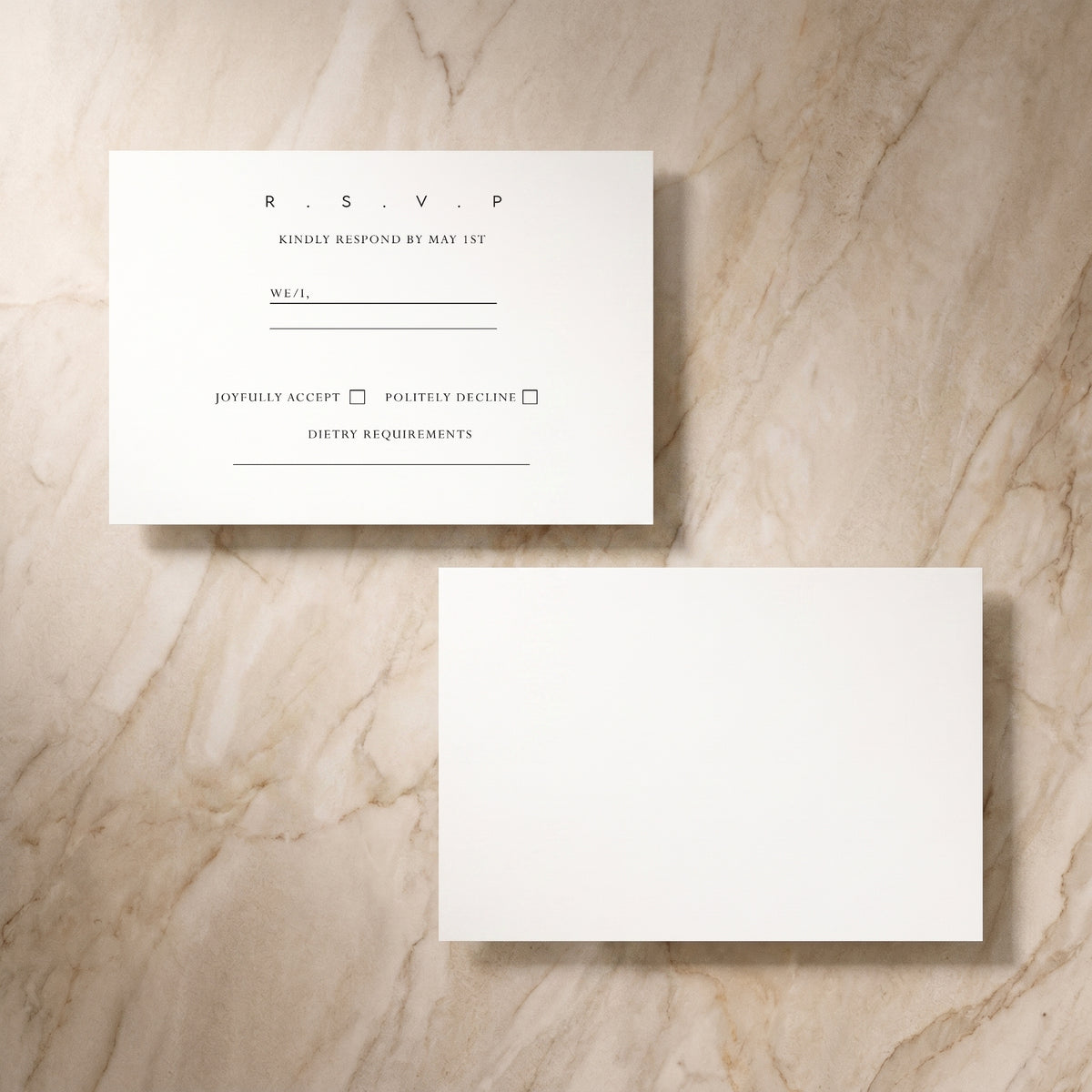 Essential RSVP card, front and reverse, designed and printed in Suffolk