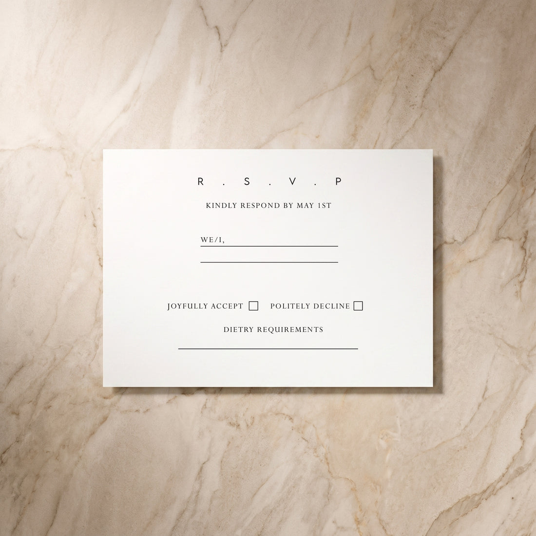 Essential RSVP card, front design, designed and printed in Suffolk