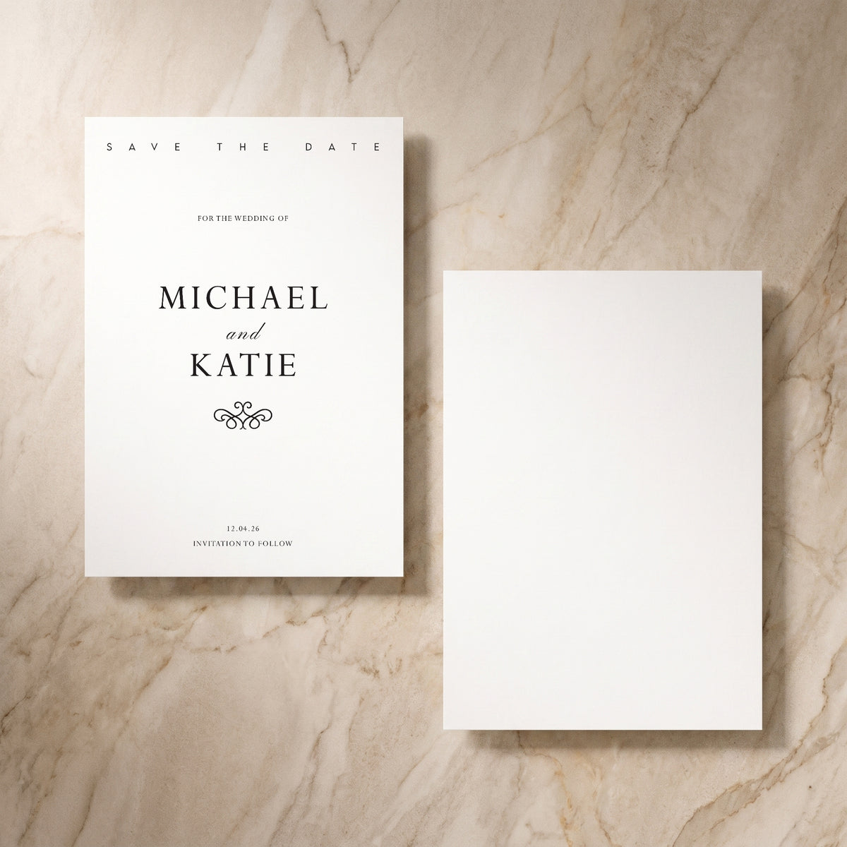 Essential save the date card, front and reverse, designed and printed in Suffolk