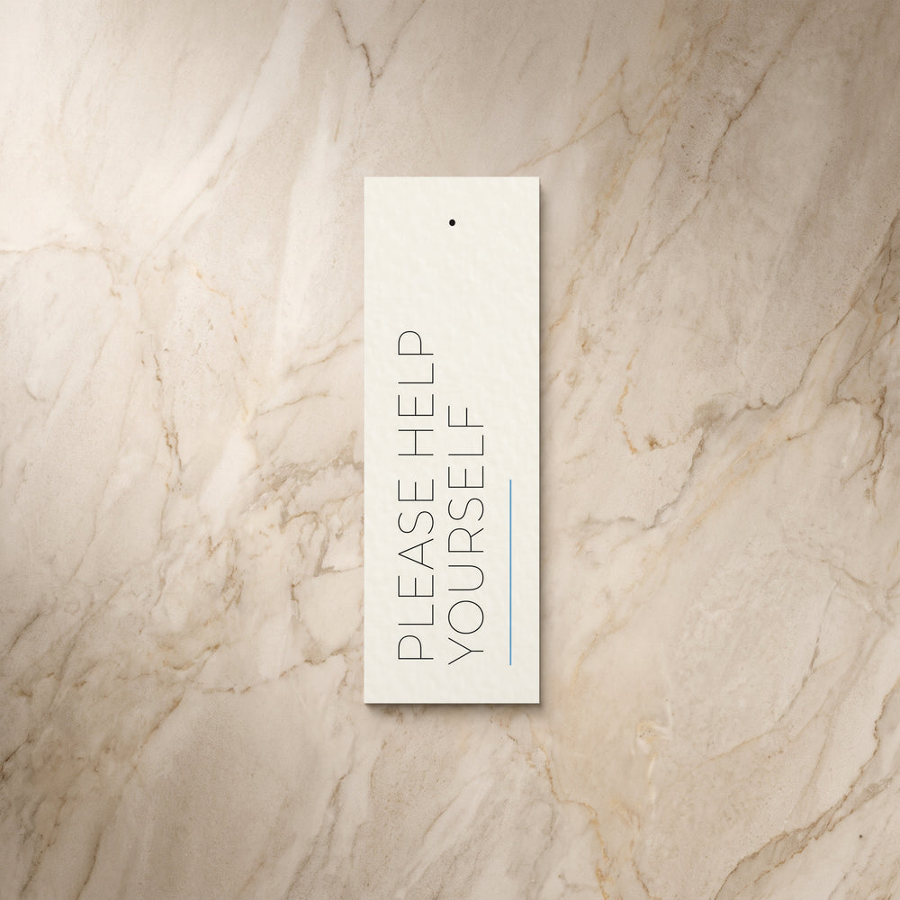 Simplicity wedding favour tag, front design, designed and printed in Suffolk