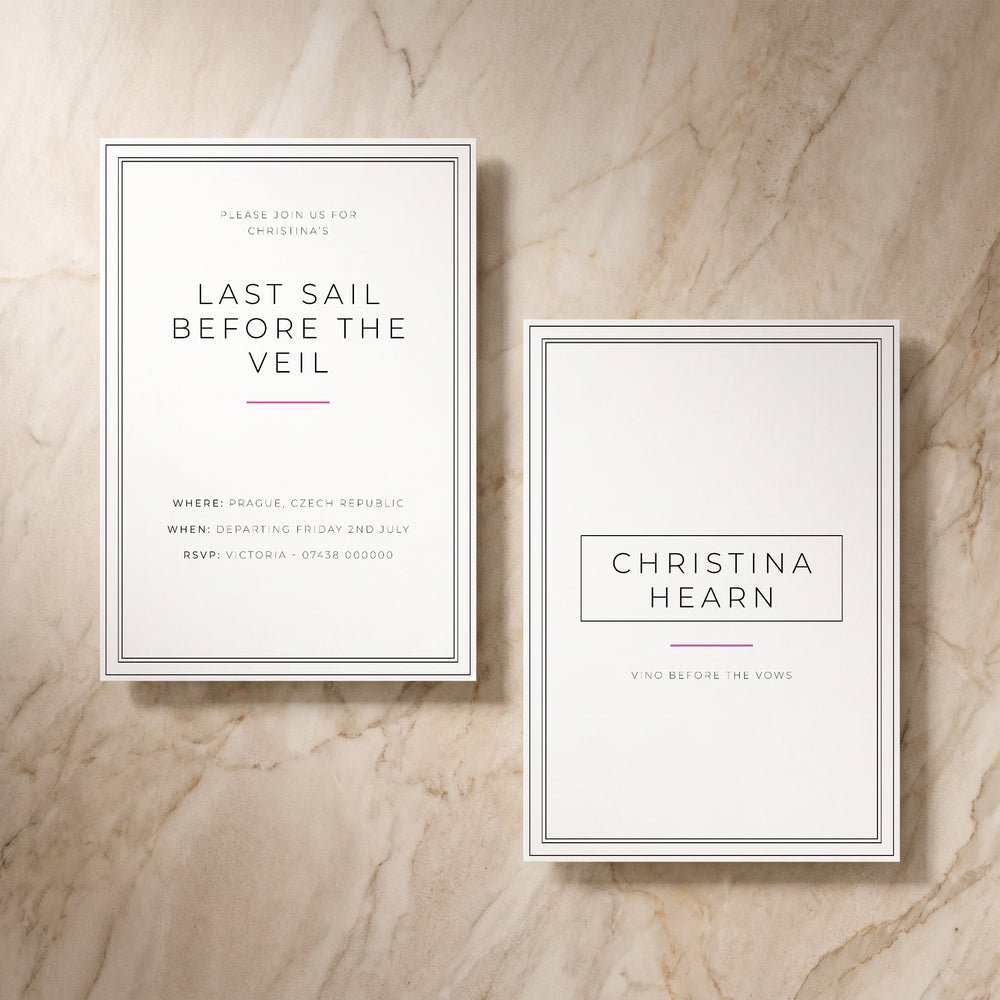 Simplicity hen do card, front and back pair