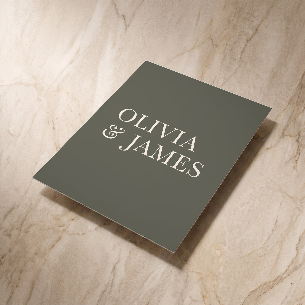 Heritage wedding details card, angled back view