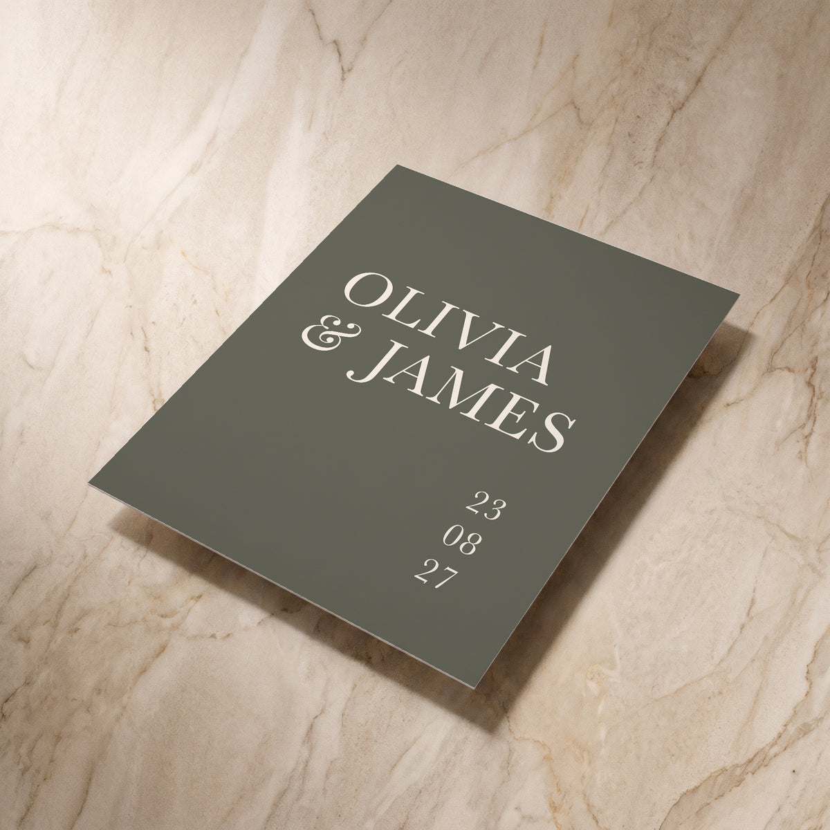 Heritage wedding invitation, angled back view