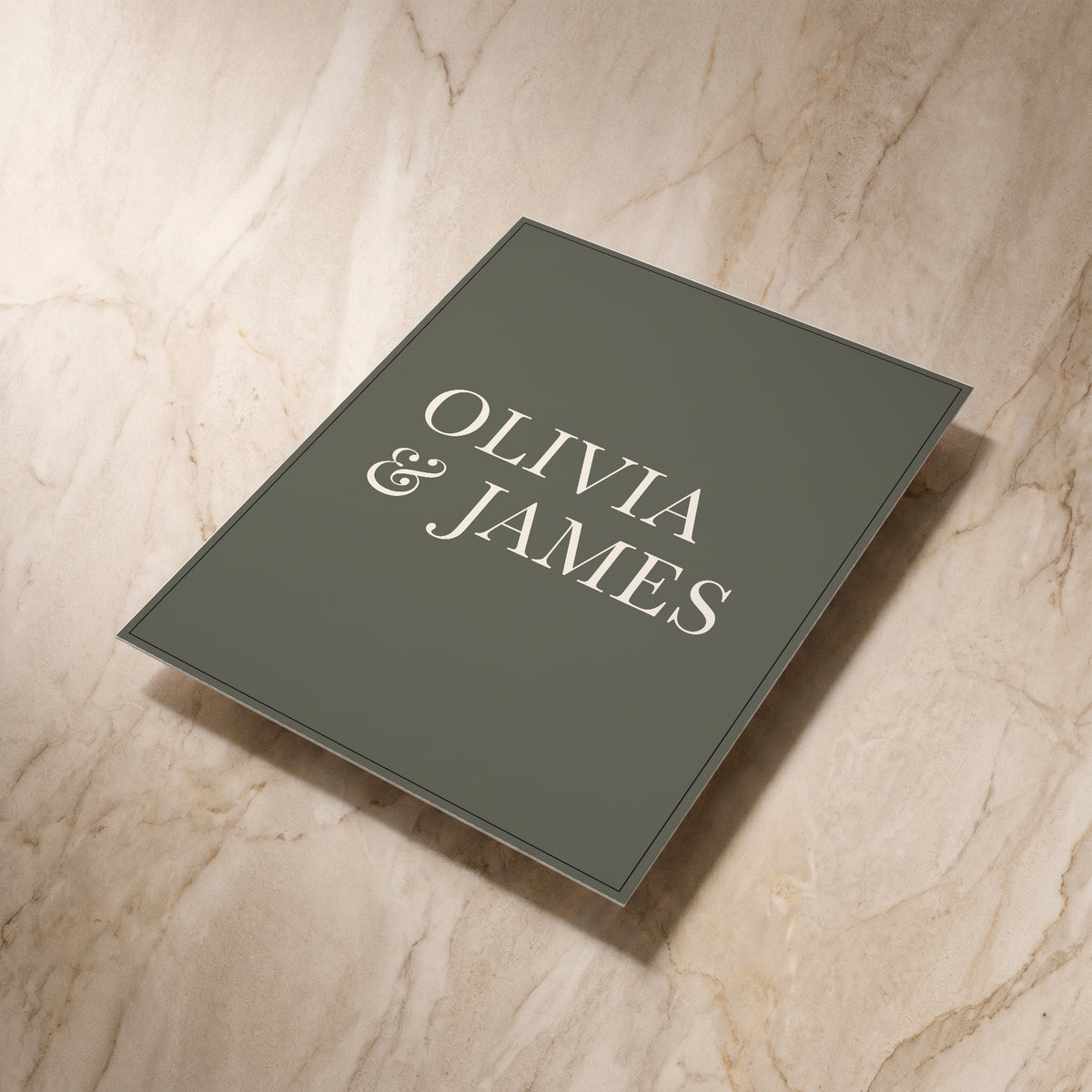 Heritage wedding menu, angled back view