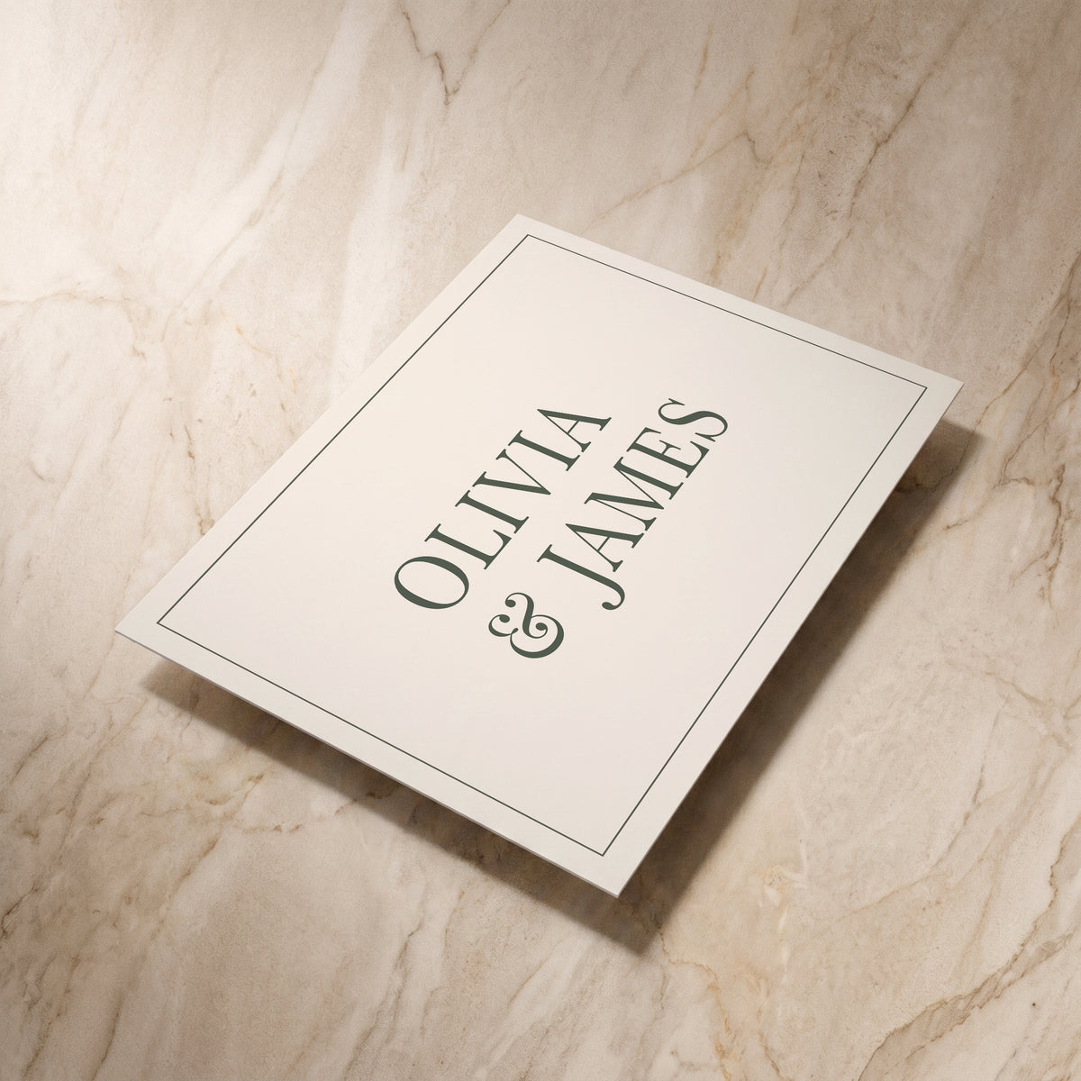 Heritage wedding RSVP card, angled back view