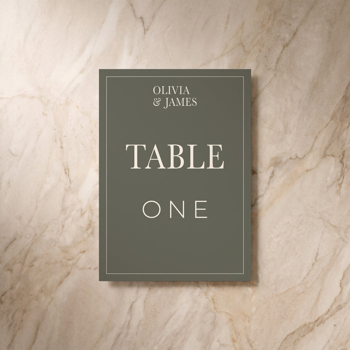 Heritage wedding table number, front view