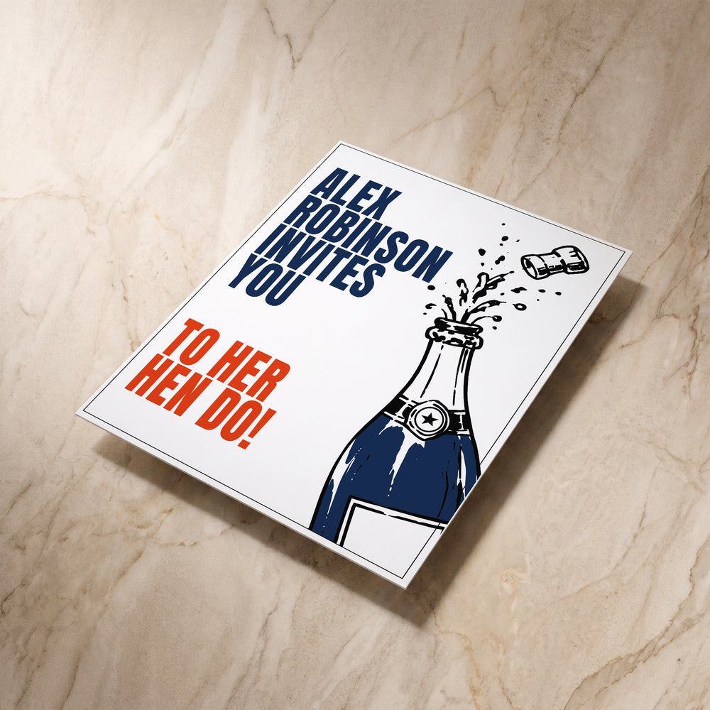 Illustrative hen do card, angled back view