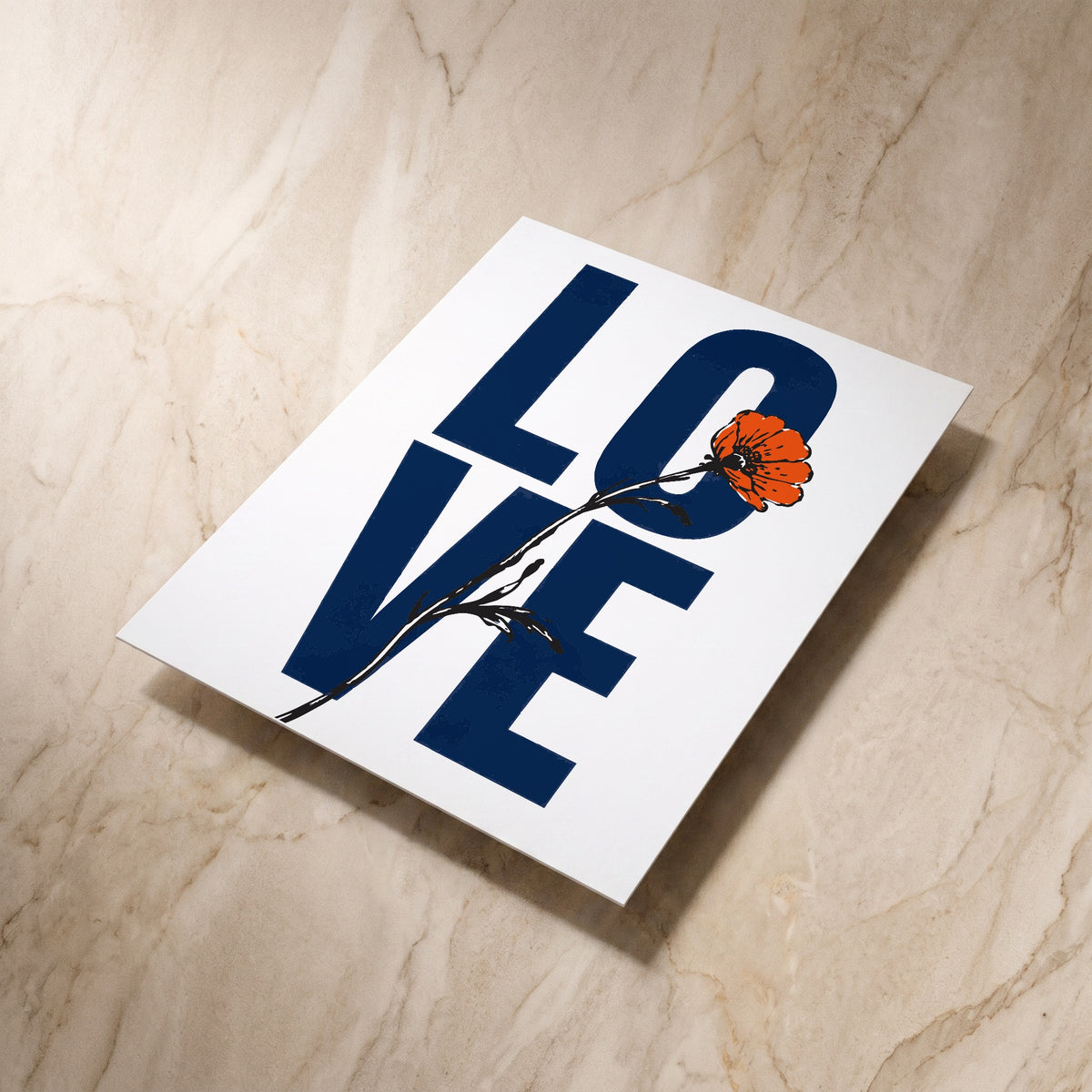 Illustrative wedding invitation, reverse shown at an angle, designed and printed in Suffolk