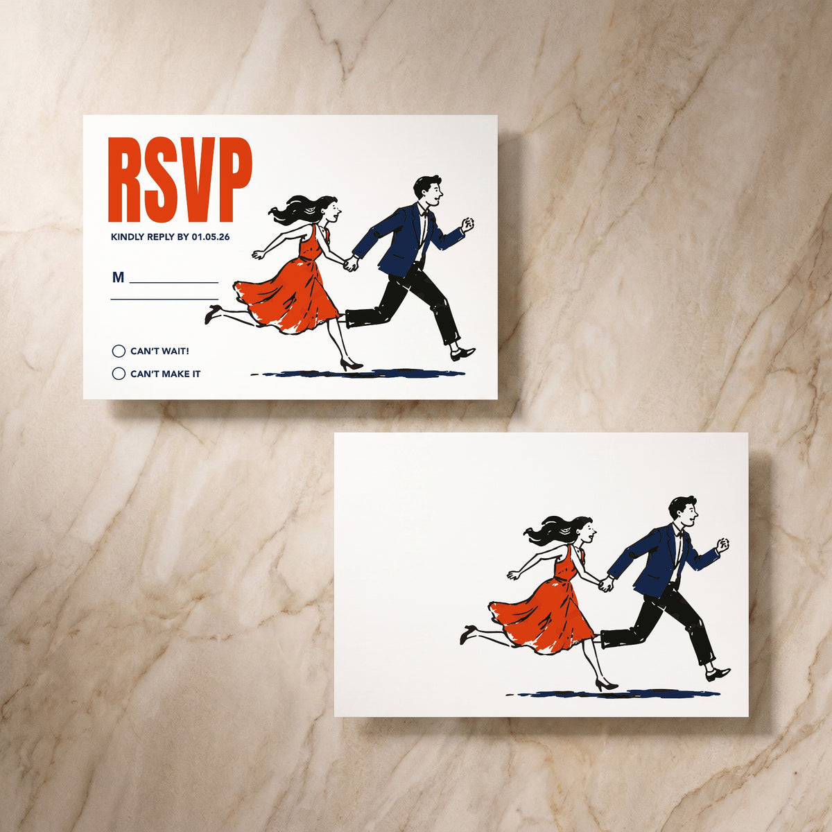 Illustrative RSVP card, front and reverse, designed and printed in Suffolk