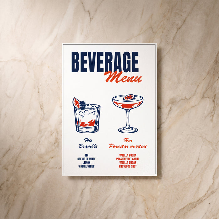 Illustrative drinks list, back view