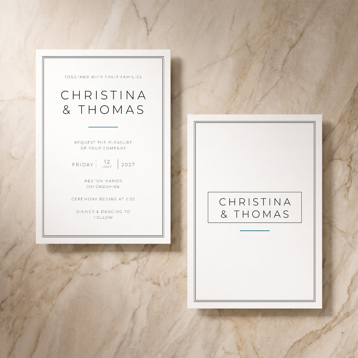Simplicity wedding invitation, front and reverse, designed and printed in Suffolk